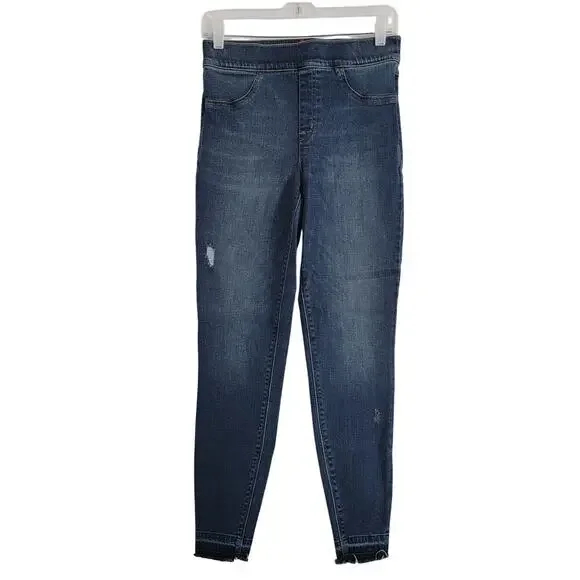 Spanx Stretch Skinny Jean Tummy Control Pannel Distressed Raw Hem Women's Medium - Picture 4 of 6